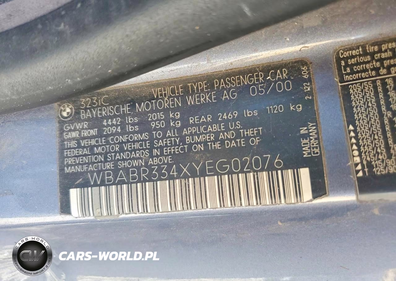 2000 BMW 323 Ci VIN:WBABR334XYEG02076 - 13