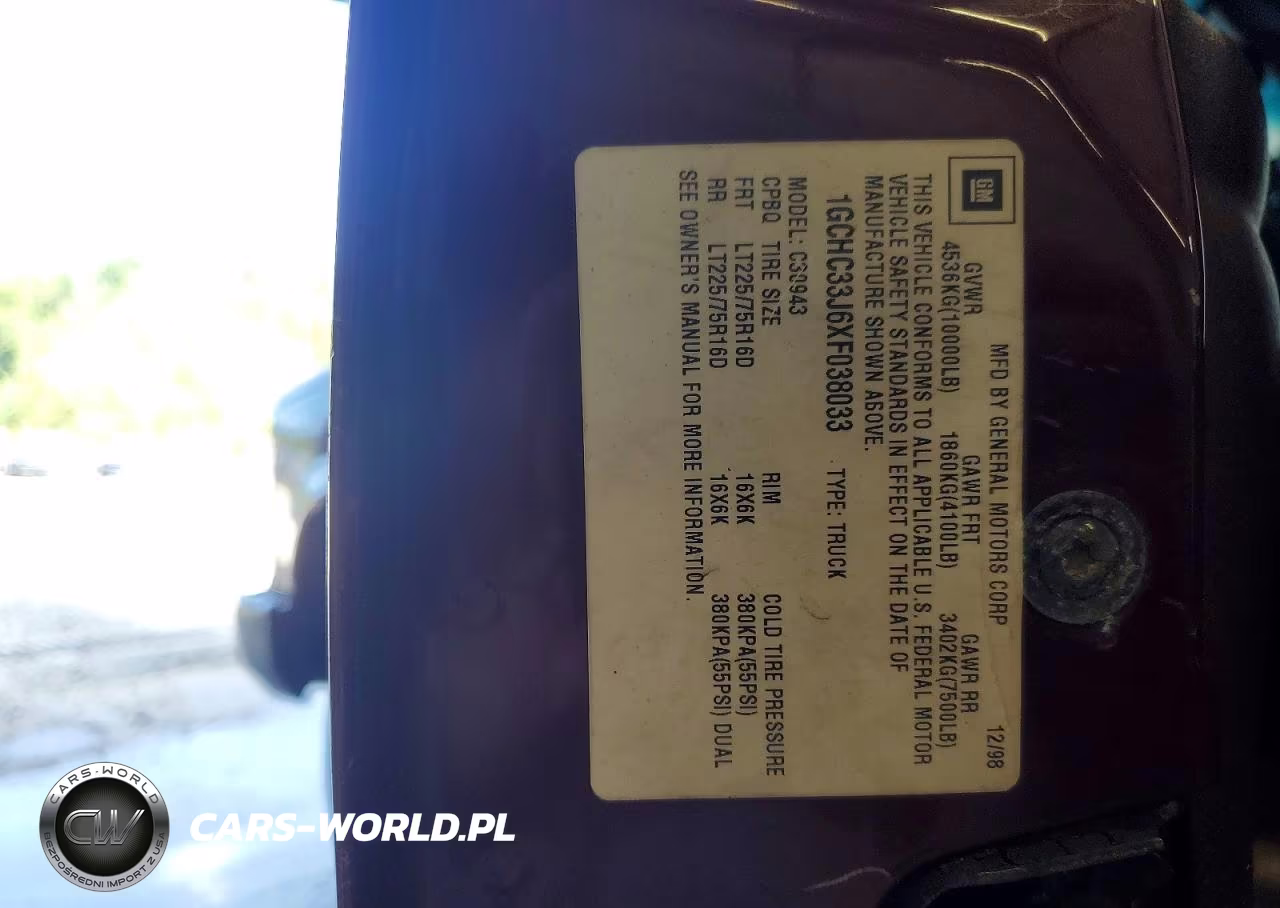 1999 Chevrolet Gmt-400 C3500 VIN:1GCHC33J6XF038033 - 12