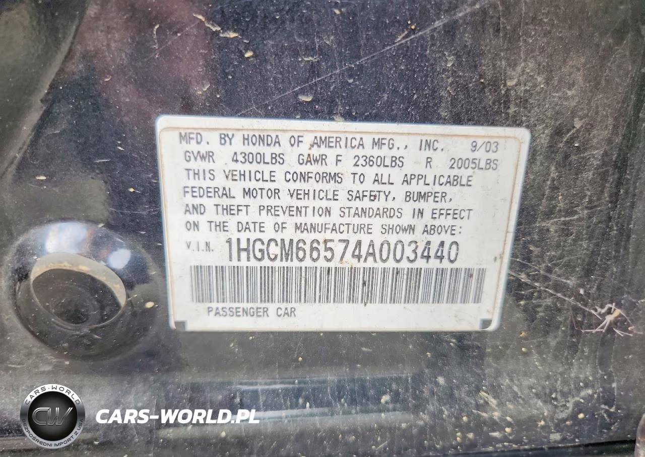 2004 Honda Accord Ex VIN:1HGCM66574A003440 - 12