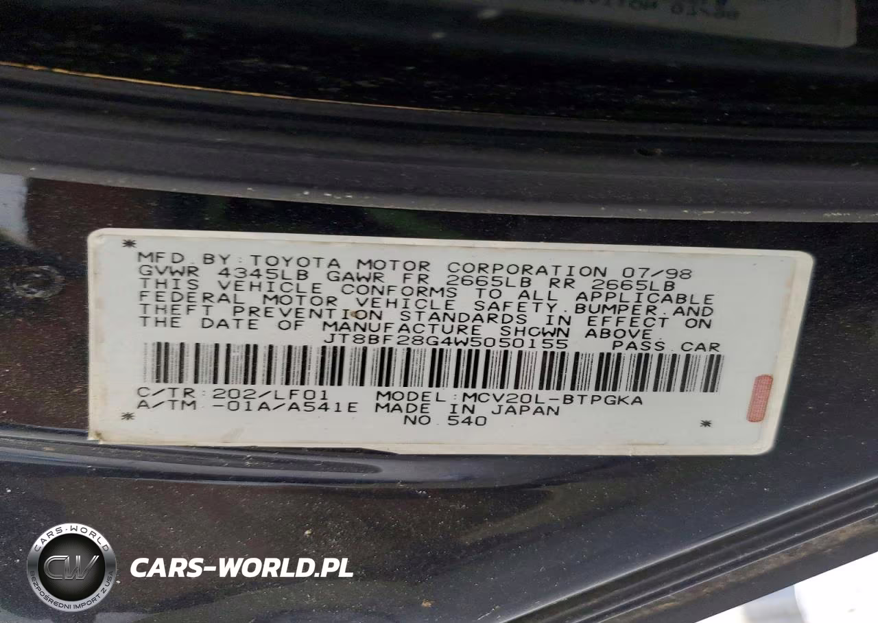 1998 Lexus Es 300 VIN:JT8BF28G4W5050155 - 12