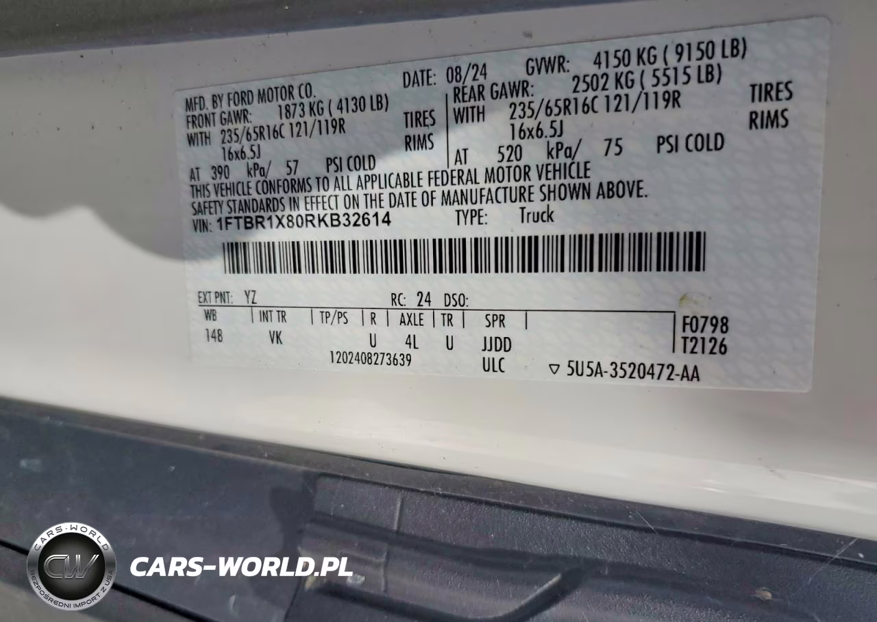 2024 Ford Transit T-250 VIN:1FTBR1X80RKB32614 - 14