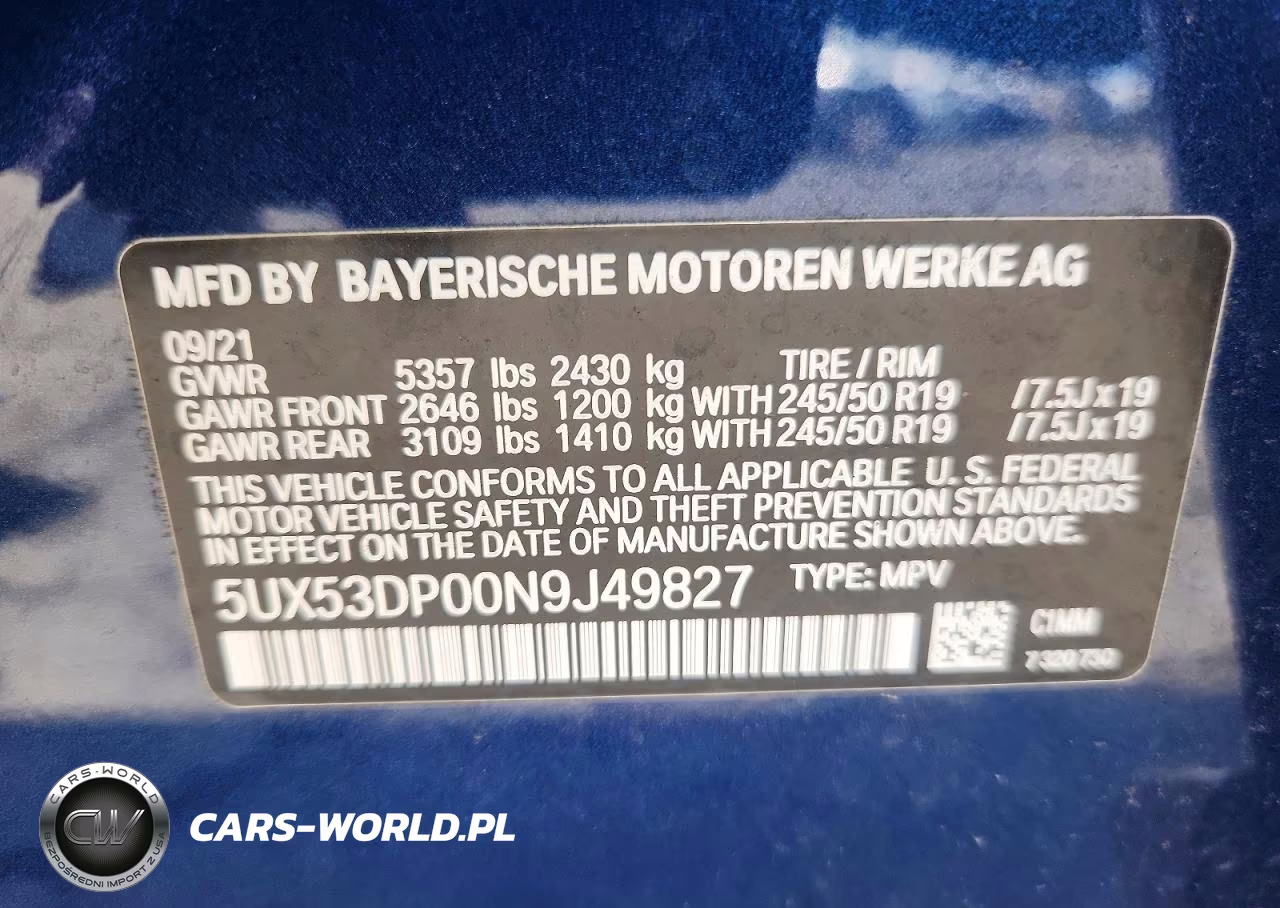 2022 BMW X3 xDrive30I VIN:5UX53DP00N9J49827 - 13