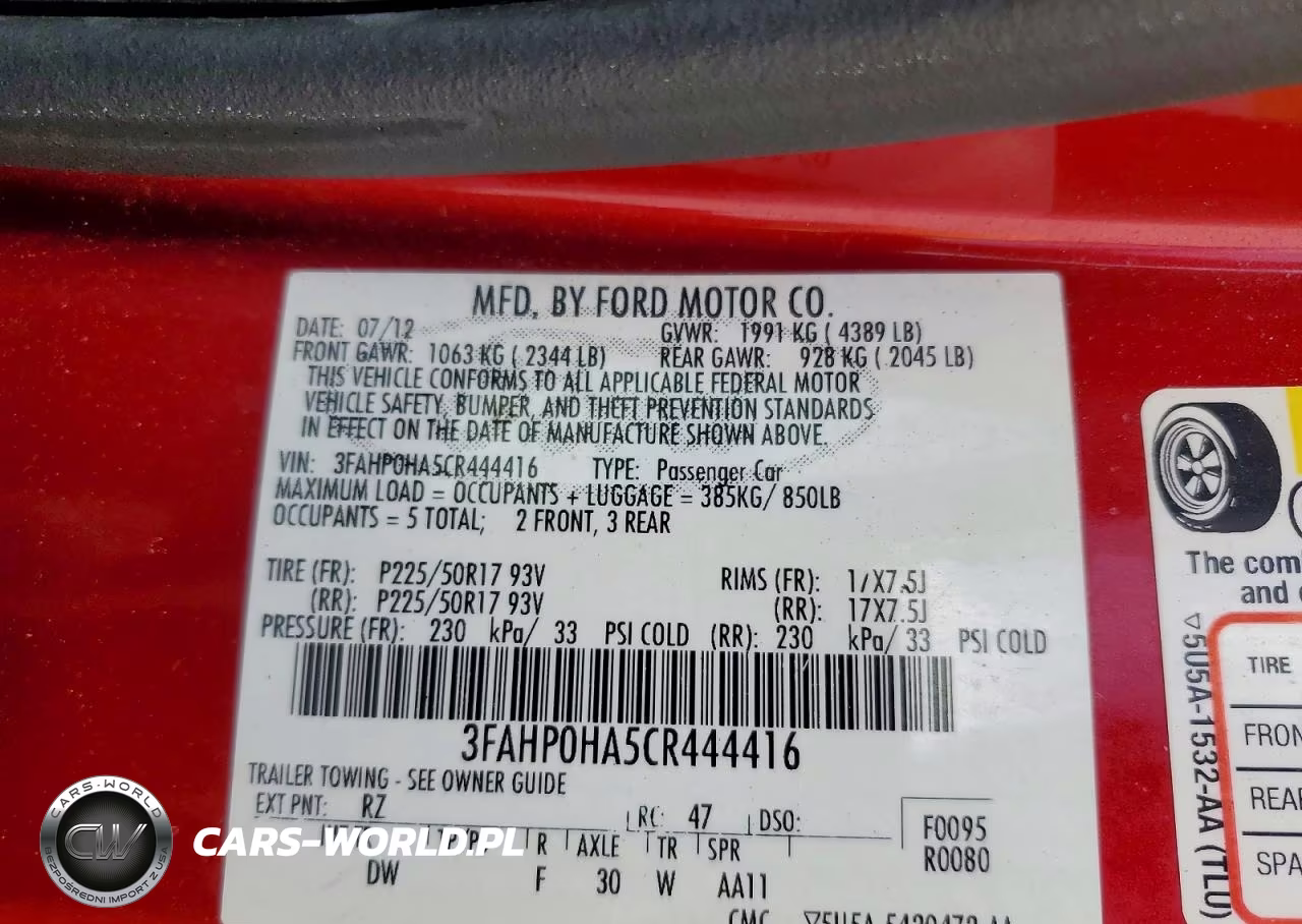 2012 Ford Fusion Se VIN:3FAHP0HA5CR444416 - 12