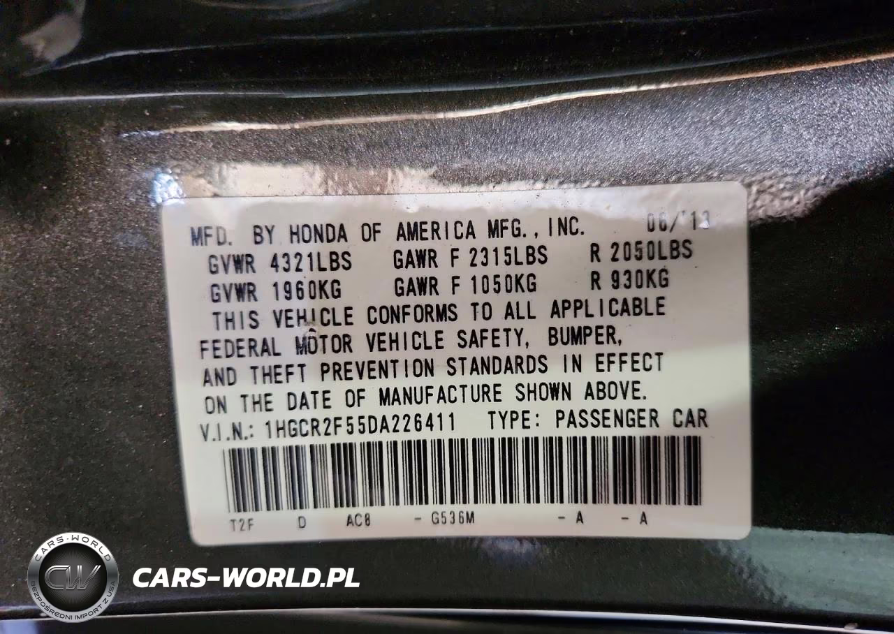 2013 Honda Accord Sport VIN:1HGCR2F55DA226411 - 12