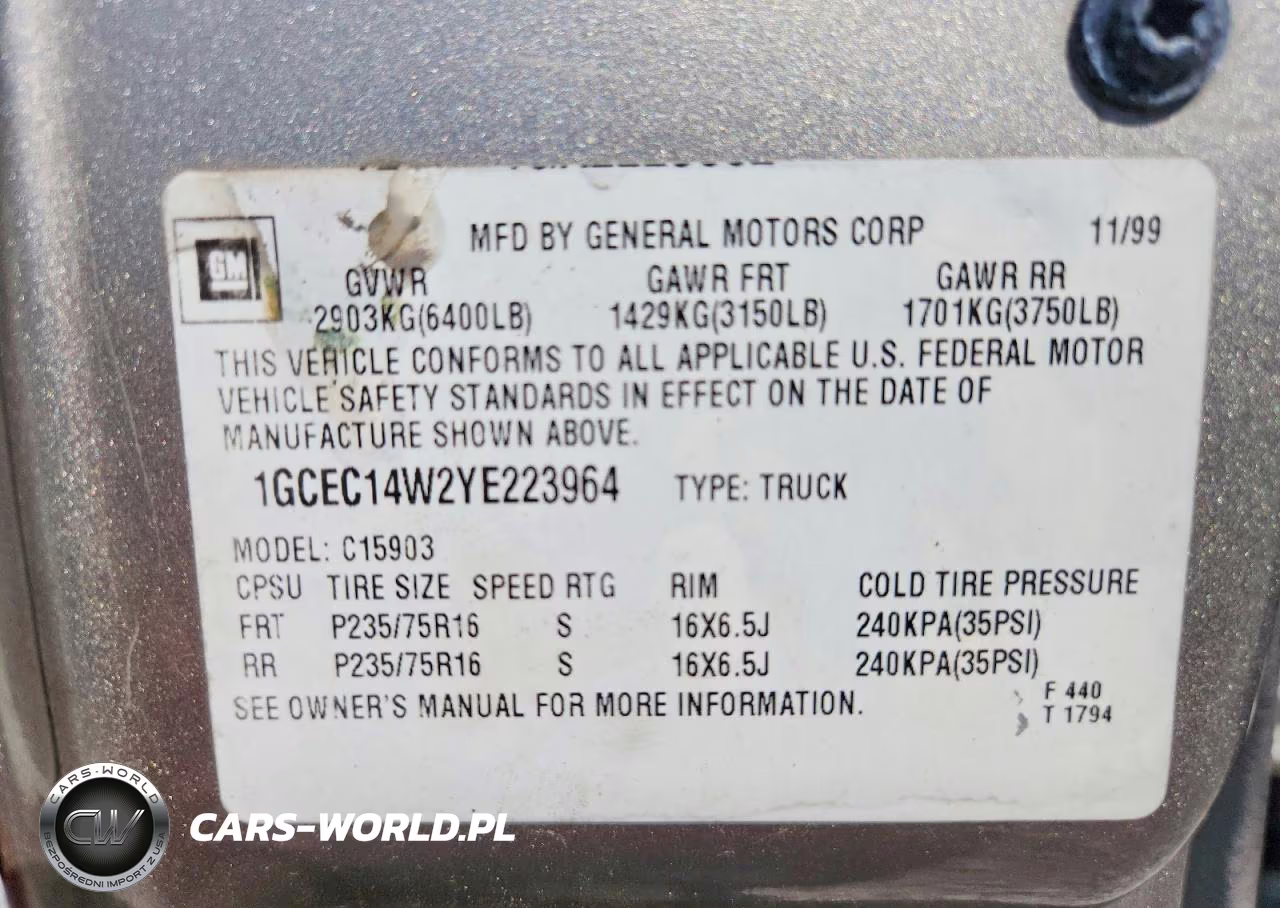 2000 Chevrolet Silverado C1500 VIN:1GCEC14W2YE223964 - 13