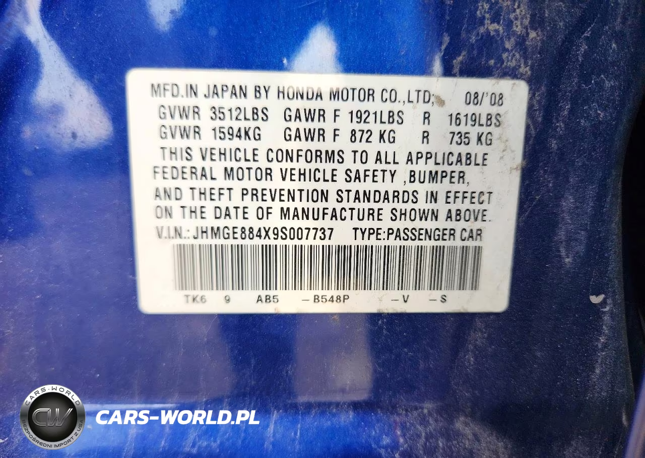 2009 Honda Fit Sport VIN:JHMGE884X9S007737 - 12