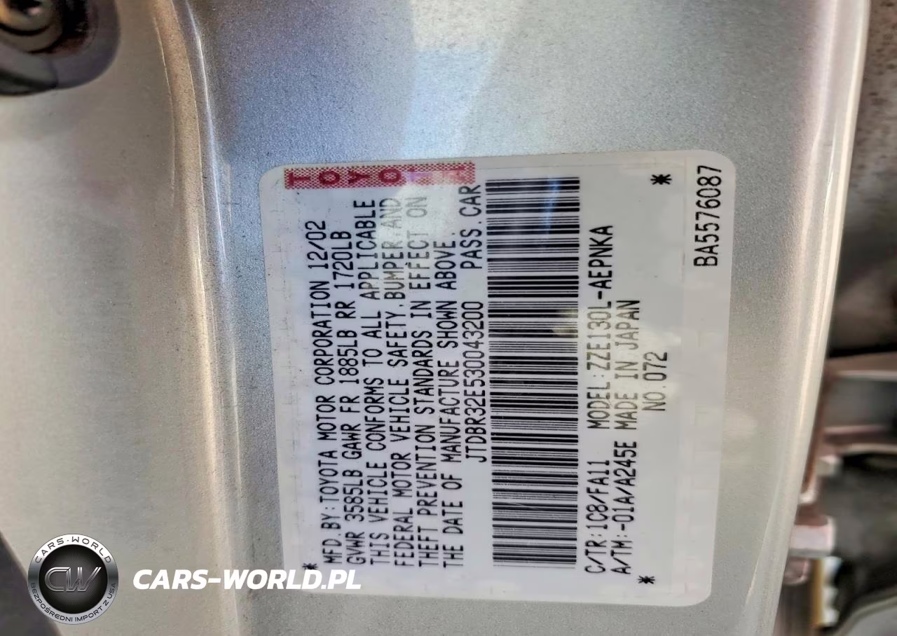 2003 Toyota Corolla Le VIN:JTDBR32E530043200 - 12