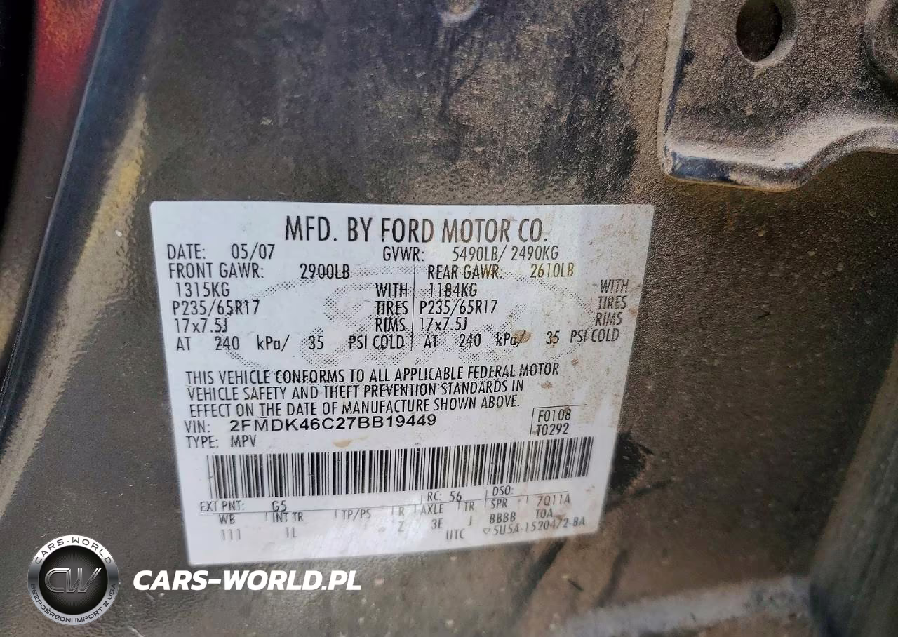 2007 Ford Edge Se VIN:2FMDK46C27BB19449 - 13