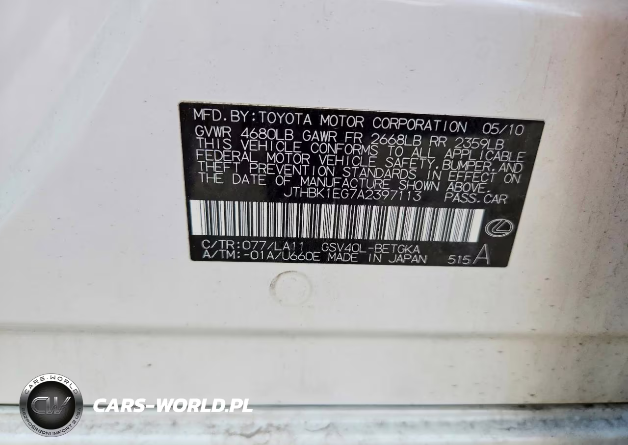 2010 Lexus Es 350 VIN:JTHBK1EG7A2397113 - 12