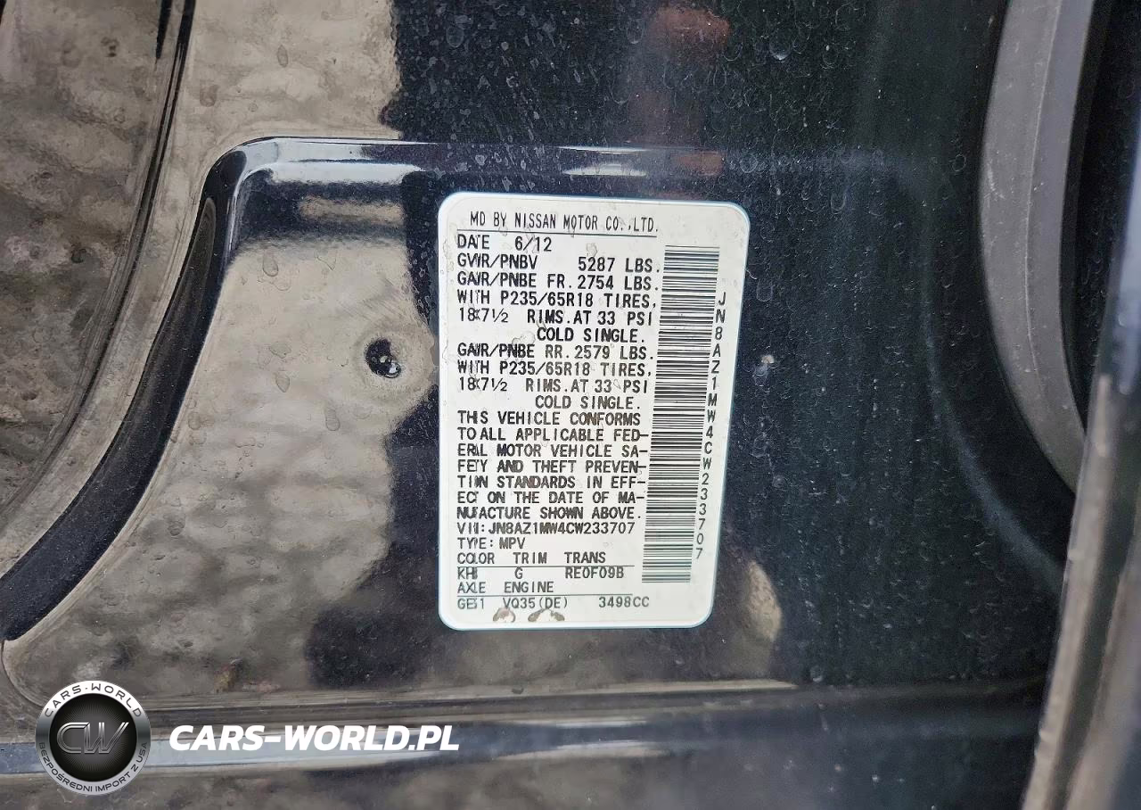 2012 Nissan Murano S VIN:JN8AZ1MW4CW233707 - 13