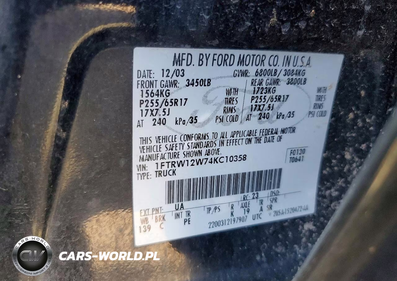 2004 Ford F-150 VIN:1FTRW12W74KC10358 - 12