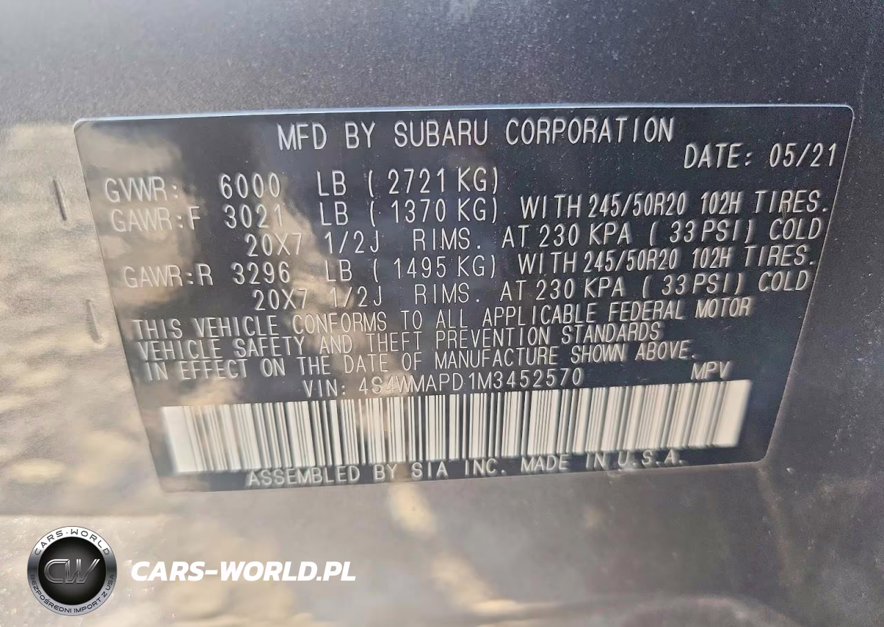 2021 Subaru Ascent Limited VIN:4S4WMAPD1M3452570 - 13