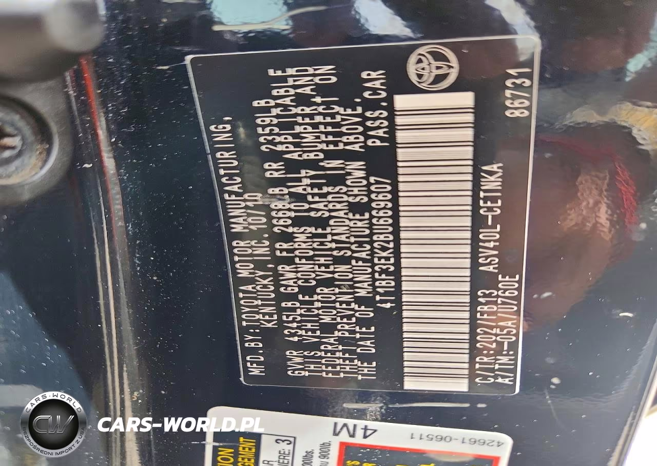 2011 Toyota Camry Base VIN:4T1BF3EK2BU669607 - 12