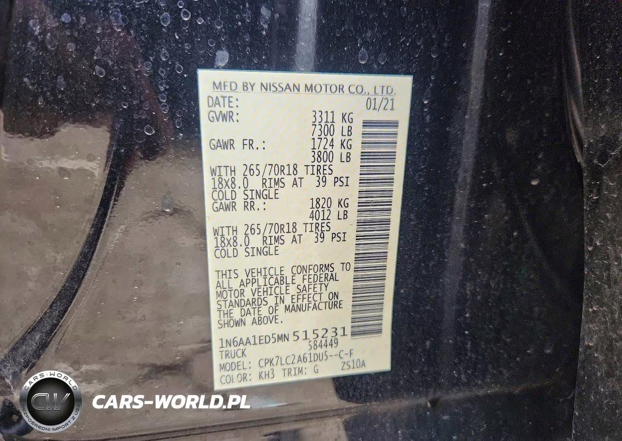 2021 Nissan Titan Sv VIN:1N6AA1ED5MN515231 - 12