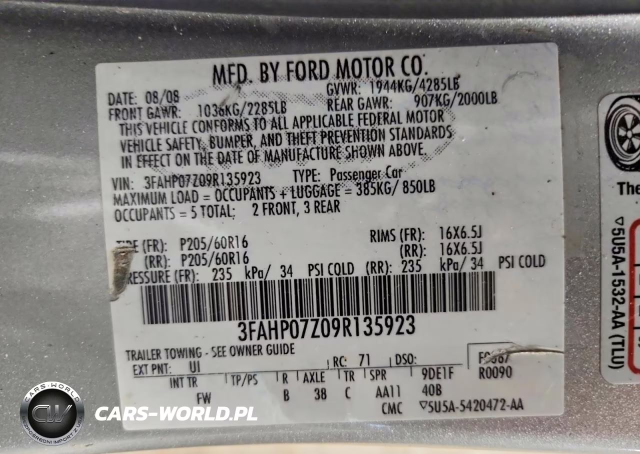 2009 Ford Fusion Se VIN:3FAHP07Z09R135923 - 12