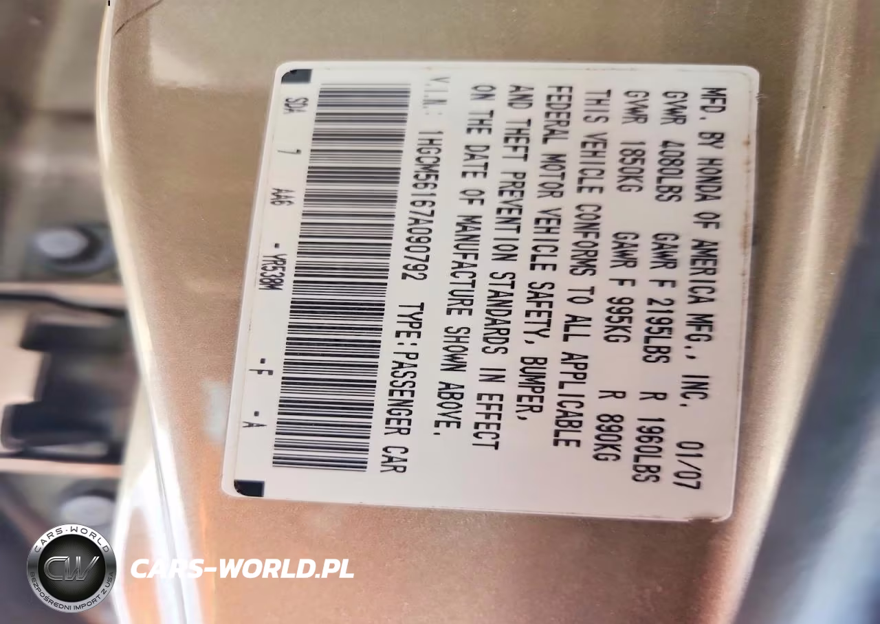2007 Honda Accord Value VIN:1HGCM56167A090792 - 12