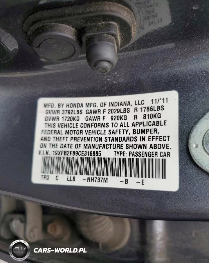 2012 Honda Civic Ex VIN:19XFB2F89CE318885 - 12