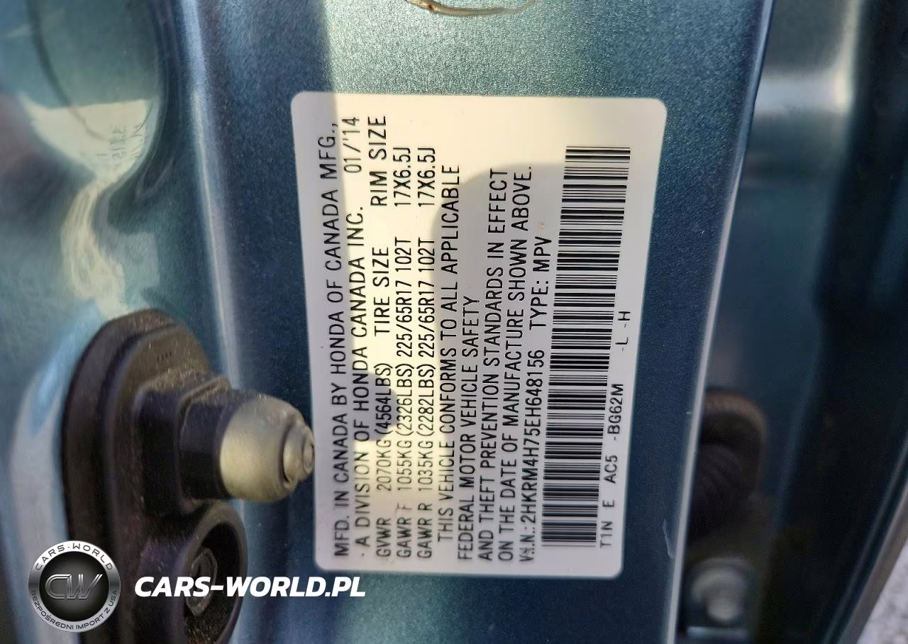 2014 Honda Cr-V Exl VIN:2HKRM4H75EH648156 - 14