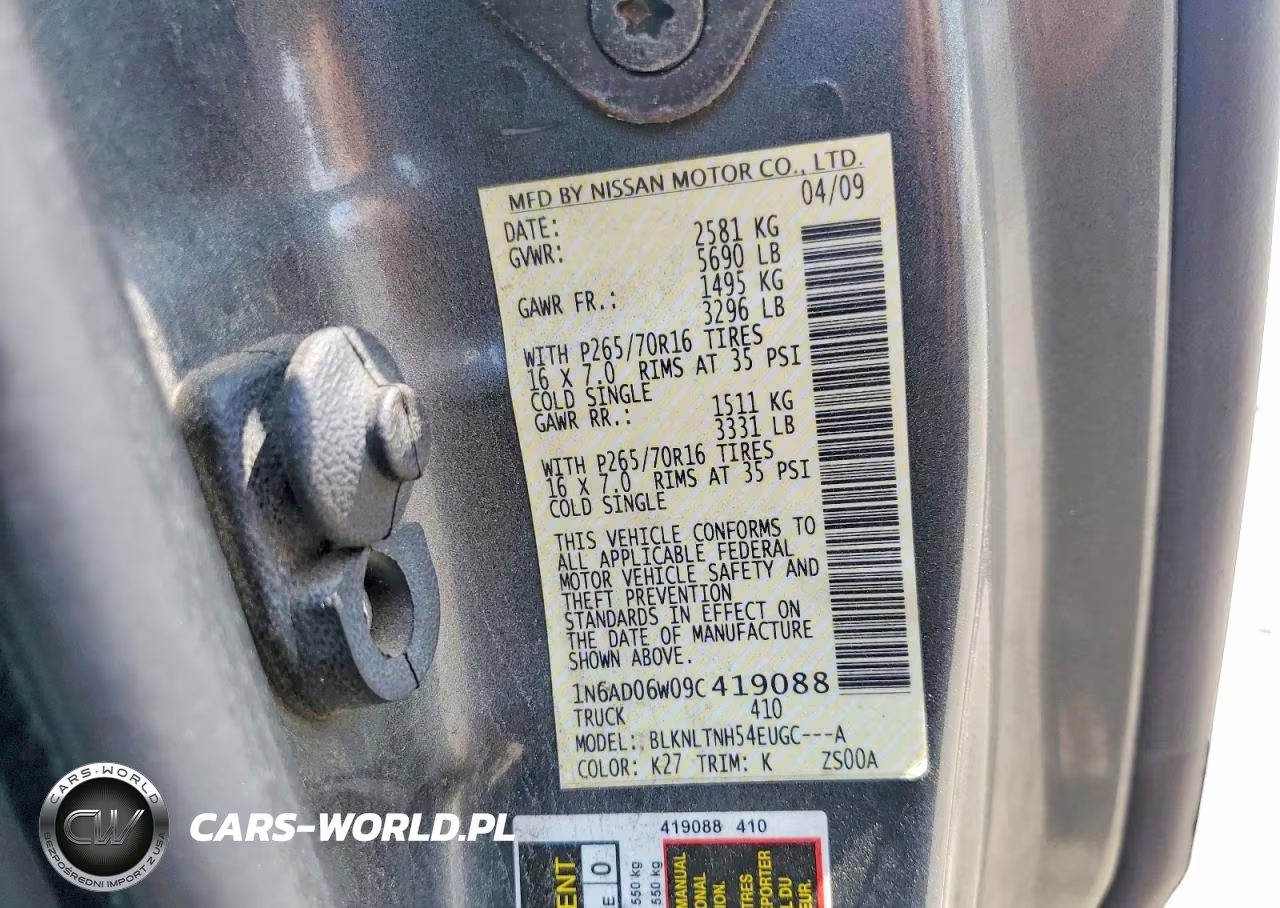 2009 Nissan Frontier Se V6 VIN:1N6AD06W09C419088 - 12