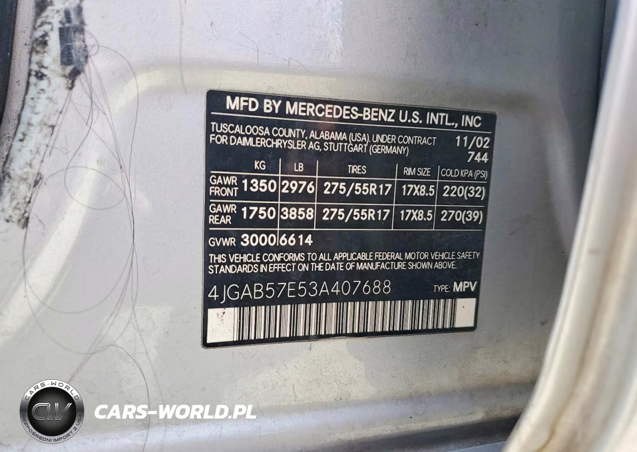 2003 Mercedes-Benz Ml 350 VIN:4JGAB57E53A407688 - 13