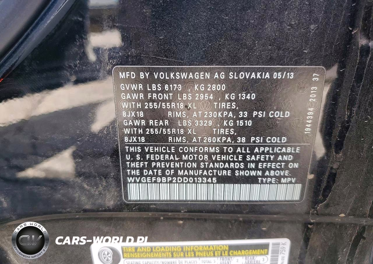 2013 Volkswagen Touareg V6 VIN:WVGEF9BP2DD013345 - 13