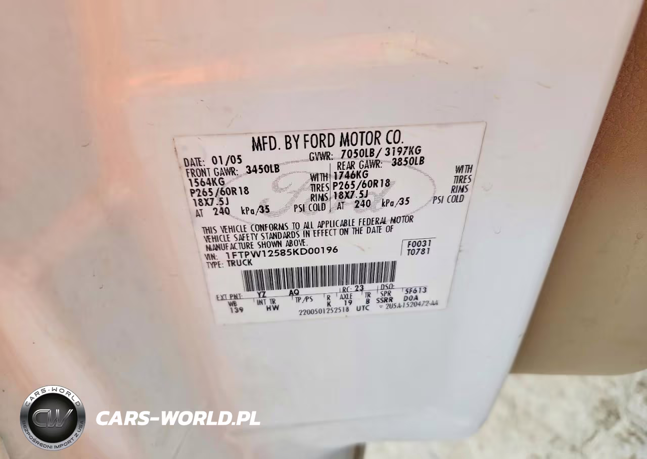 2005 Ford F150 Supercrew VIN:1FTPW12585KD00196 - 12