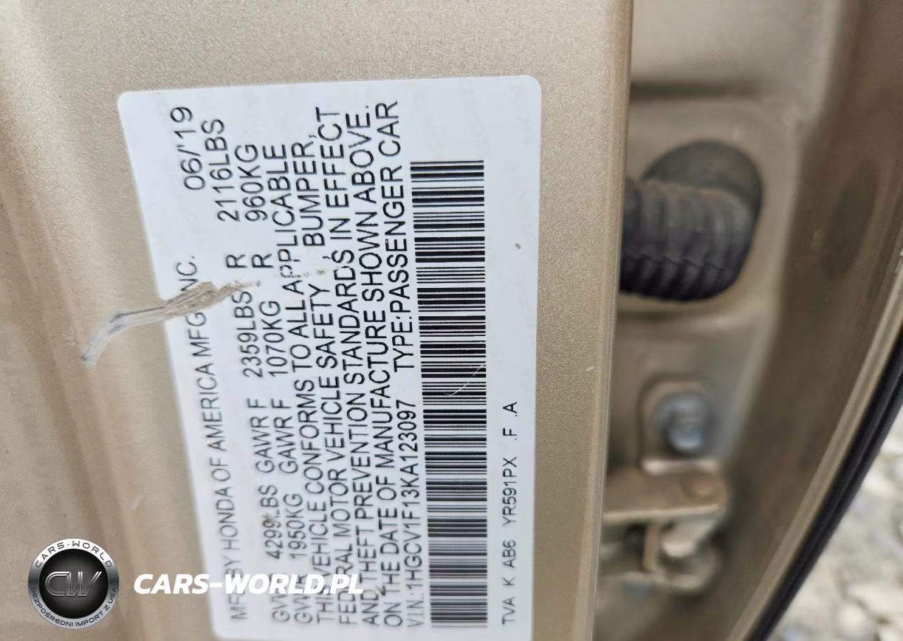 2019 Honda Accord Lx VIN:1HGCV1F13KA123097 - 13