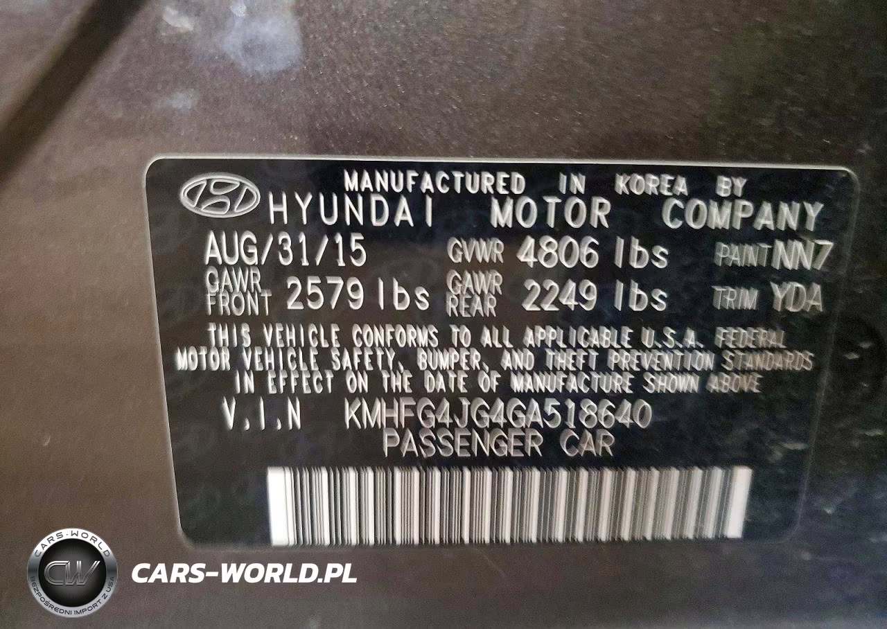 2016 Hyundai Azera Base VIN:KMHFG4JG4GA518640 - 12