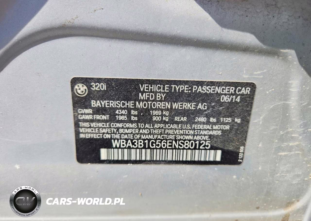 2014 BMW 320 I VIN:WBA3B1G56ENS80125 - 12