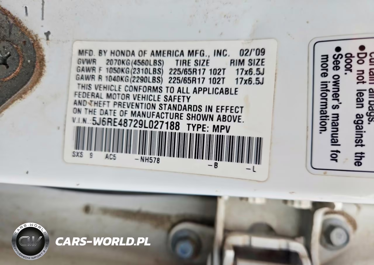 2009 Honda Cr-V Exl VIN:5J6RE48729L027188 - 13