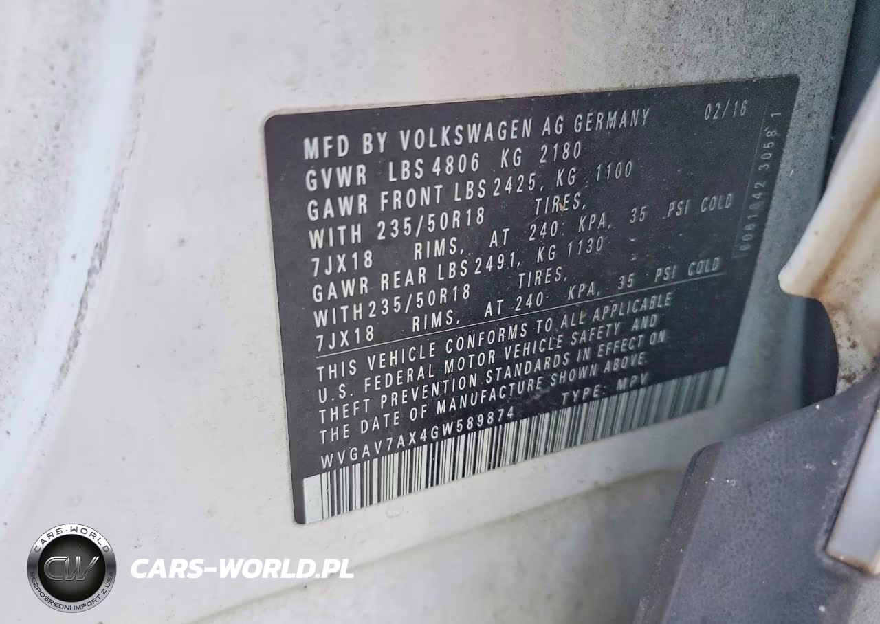 2016 Volkswagen Tiguan S VIN:WVGAV7AX4GW589874 - 13