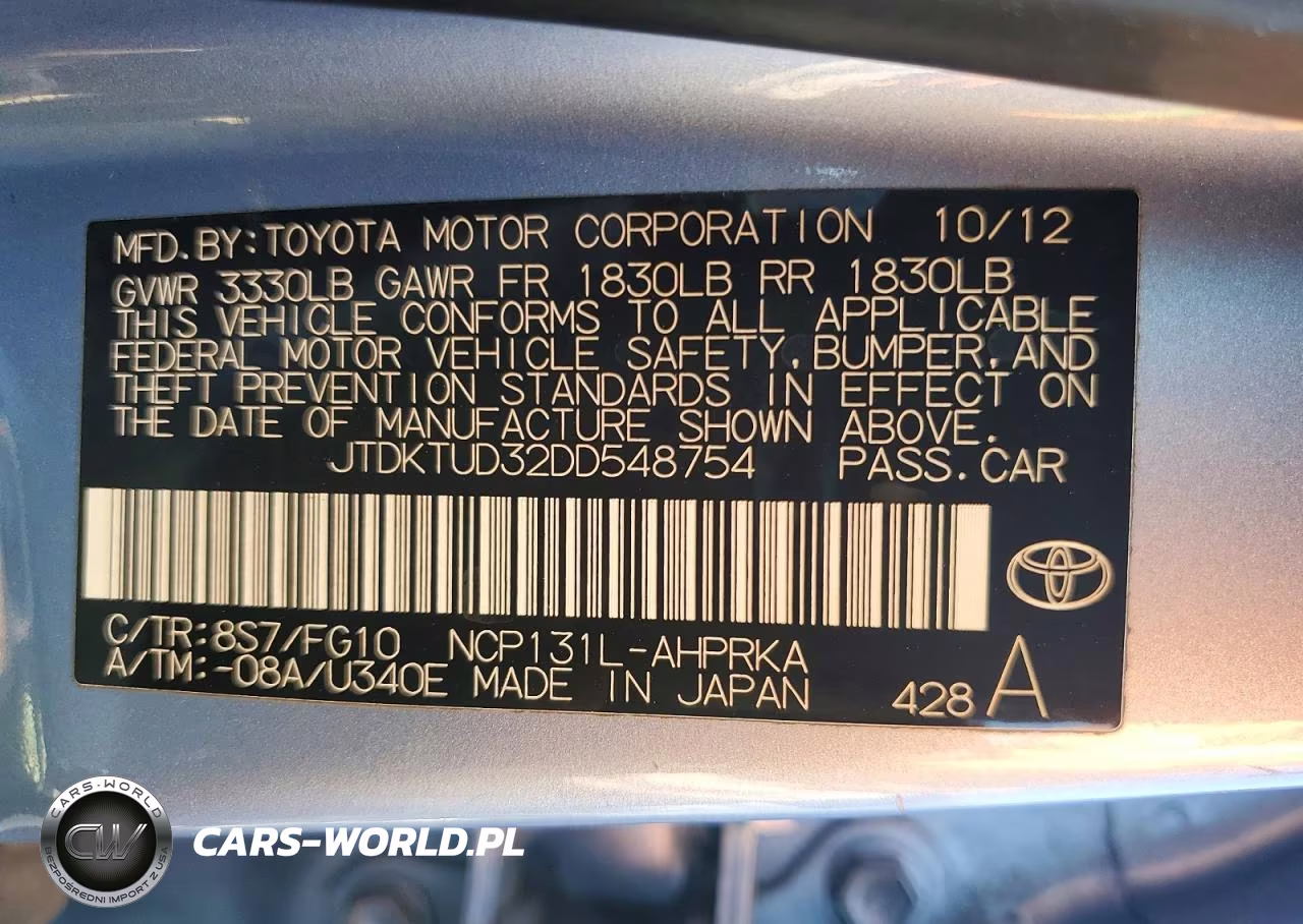 2013 Toyota Yaris 5-Door Le VIN:JTDKTUD32DD548754 - 12