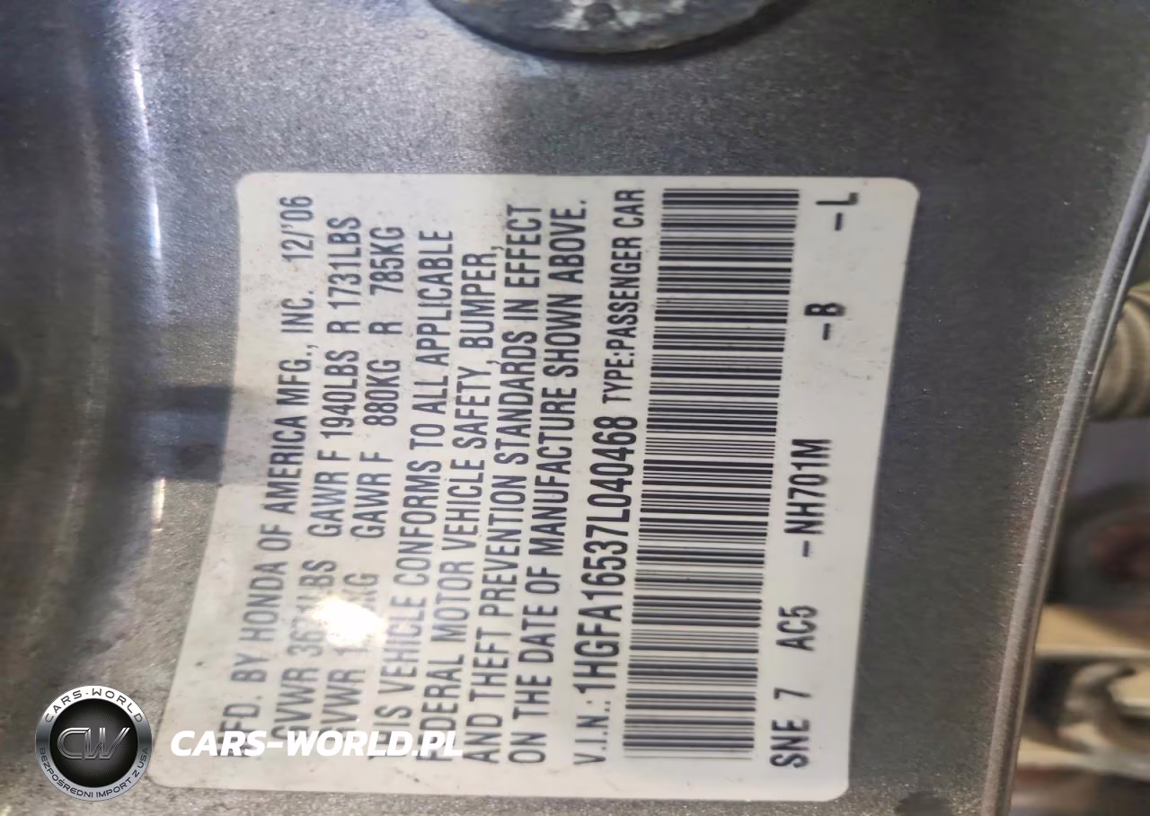 2007 Honda Civic Lx VIN:1HGFA16537L040468 - 12