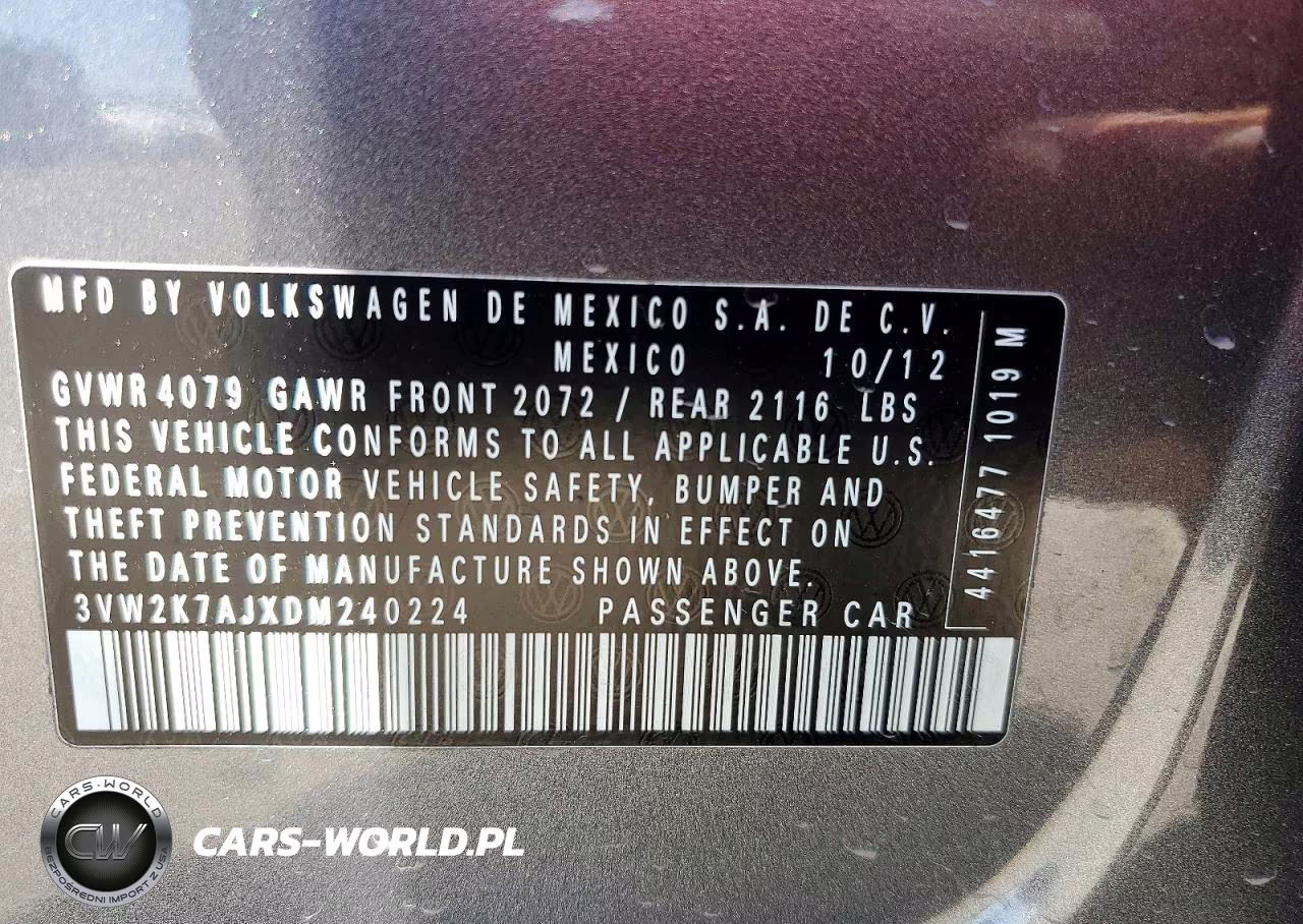 2013 Volkswagen Jetta Base VIN:3VW2K7AJXDM240224 - 12