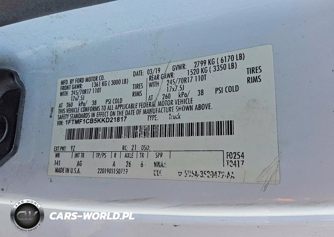 2019 Ford F150 Xl VIN:1FTMF1CB5KKD21817 - 12