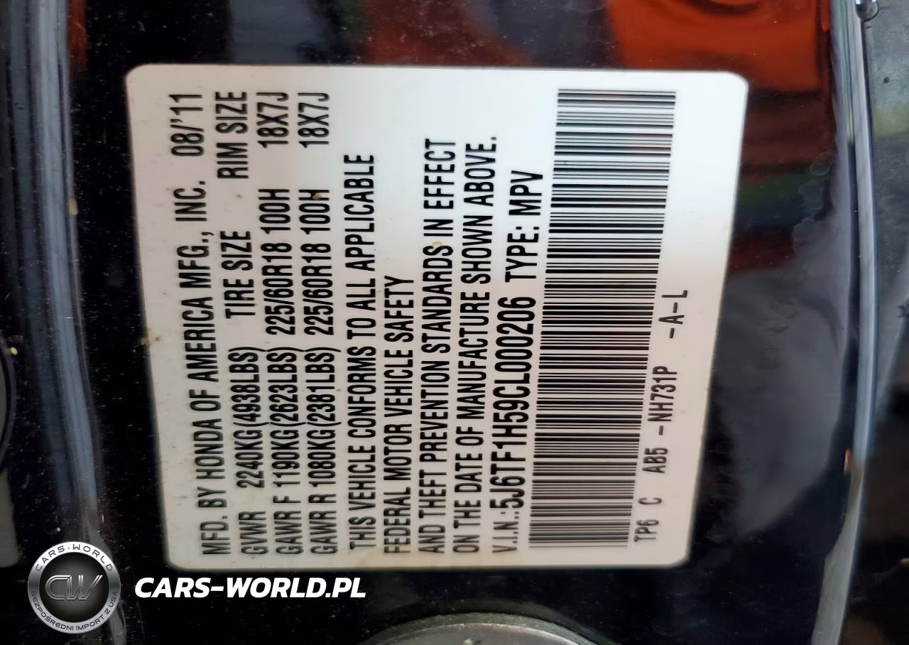 2012 Honda Crosstour Exl VIN:5J6TF1H59CL000206 - 12
