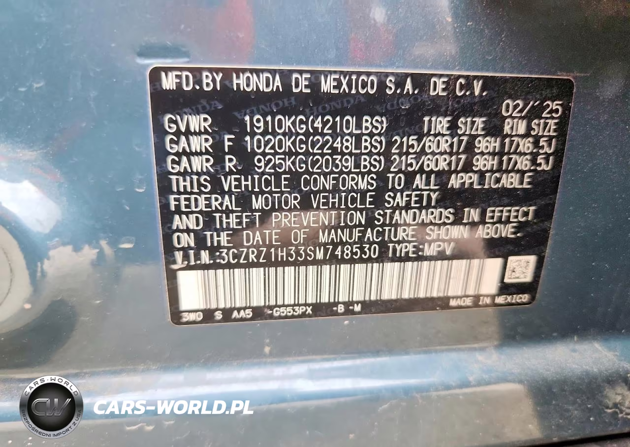 2025 Honda Hr-V Lx VIN:3CZRZ1H33SM748530 - 13