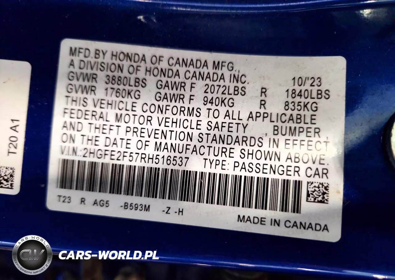 2024 Honda Civic Sport VIN:2HGFE2F57RH516537 - 12