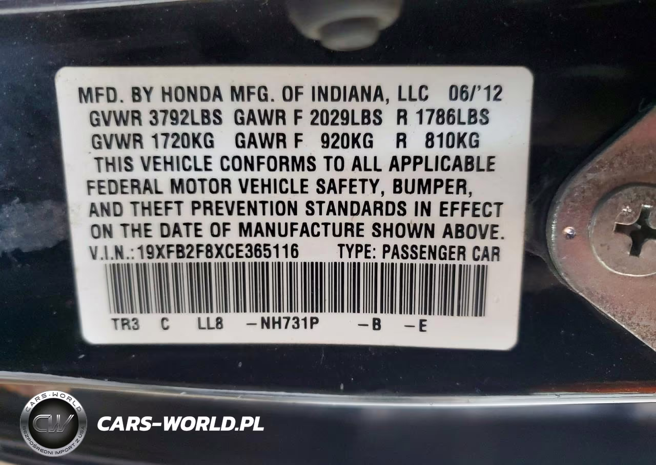 2012 Honda Civic Ex VIN:19XFB2F8XCE365116 - 12