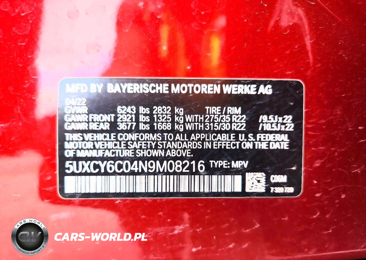 2022 BMW X6 xDrive40I VIN:5UXCY6C04N9M08216 - 13