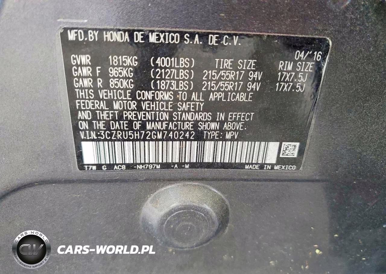 2016 Honda Hr-V Exl VIN:3CZRU5H72GM740242 - 14