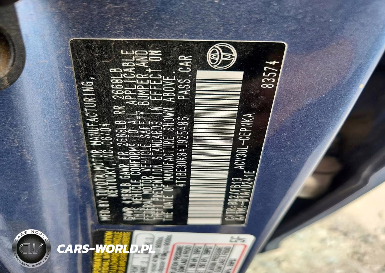 2004 Toyota Camry Le VIN:4T1BE30K84U925486 - 12