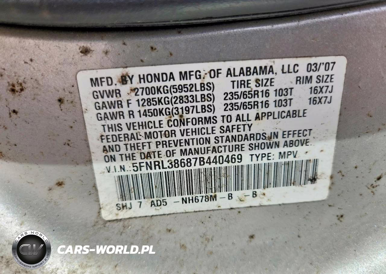 2007 Honda Odyssey Exl VIN:5FNRL38687B440469 - 13