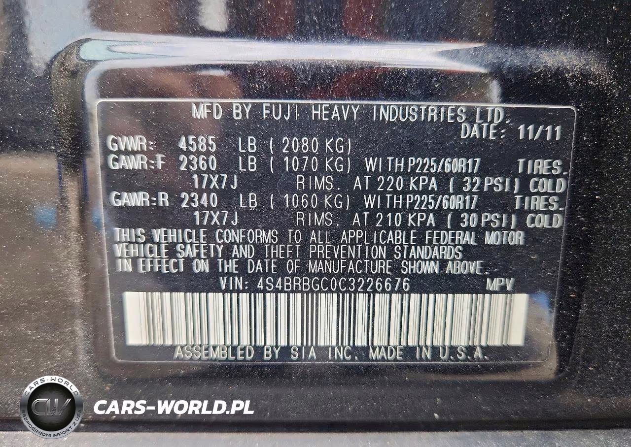 2012 Subaru Outback 2.5I Premium VIN:4S4BRBGC0C3226676 - 12
