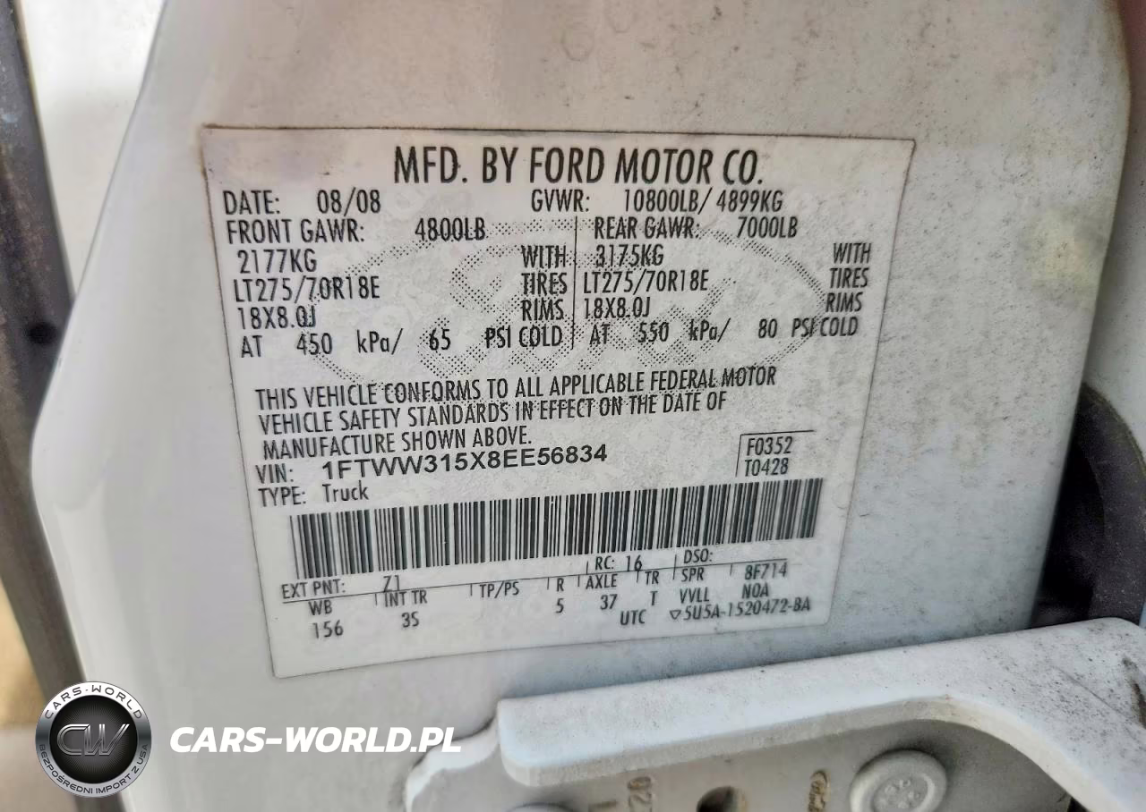 2008 Ford F350 Srw Super Duty VIN:1FTWW315X8EE56834 - 12