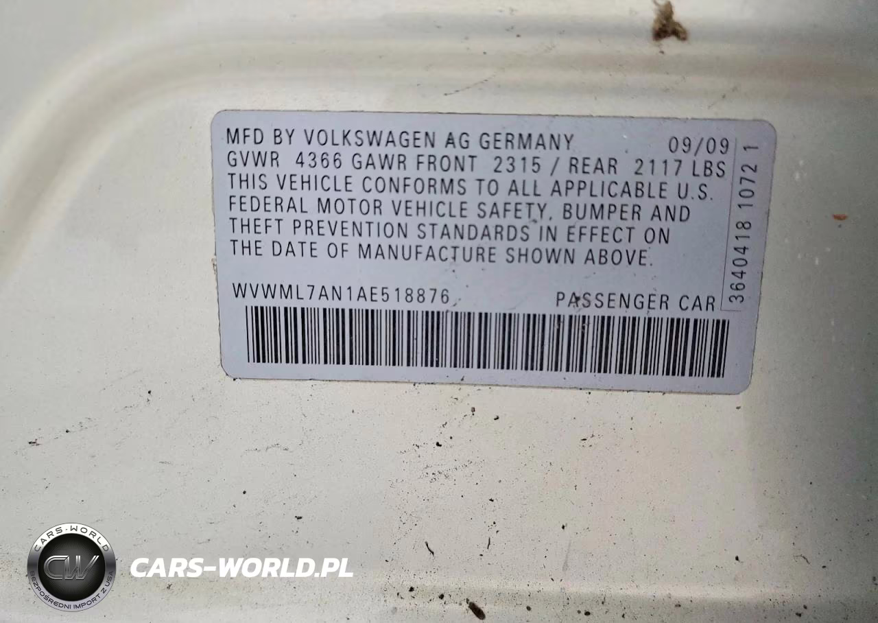 2010 Volkswagen Cc Sport VIN:WVWML7AN1AE518876 - 12