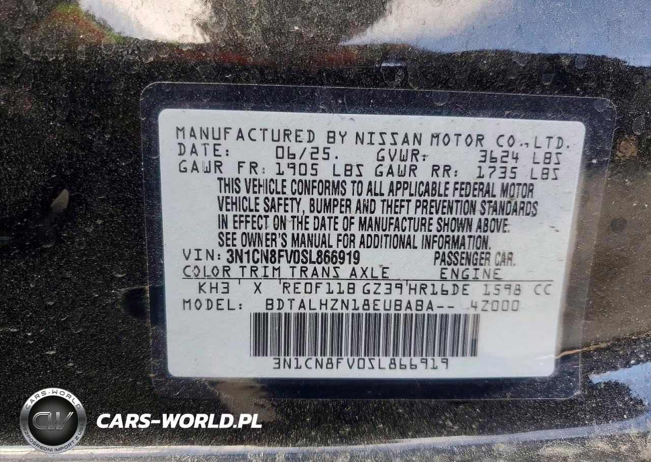 2025 Nissan Versa Sr VIN:3N1CN8FV0SL866919 - 13