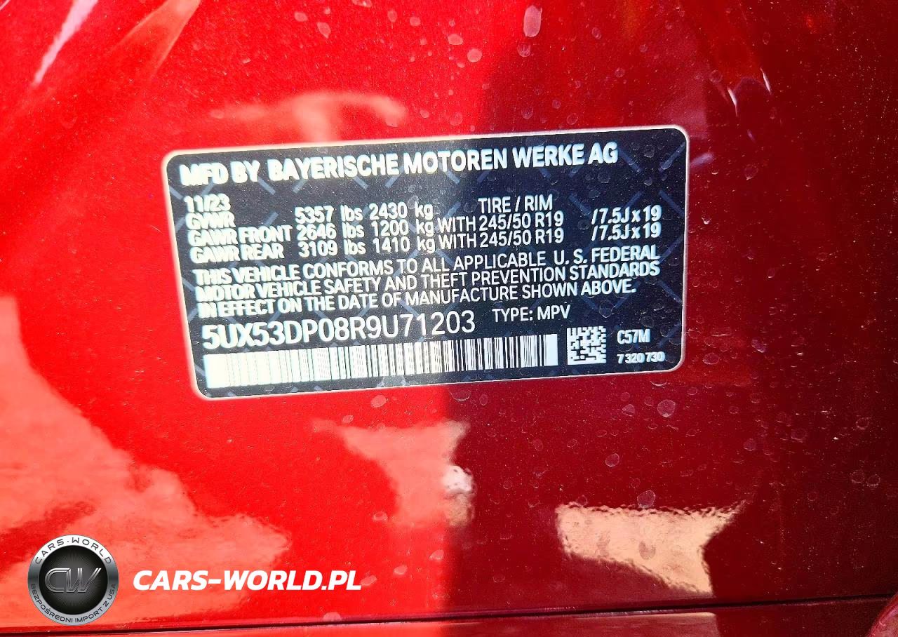 2024 BMW X3 xDrive30I VIN:5UX53DP08R9U71203 - 12