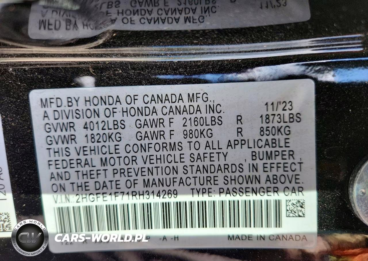 2024 Honda Civic Ex VIN:2HGFE1F71RH314269 - 12