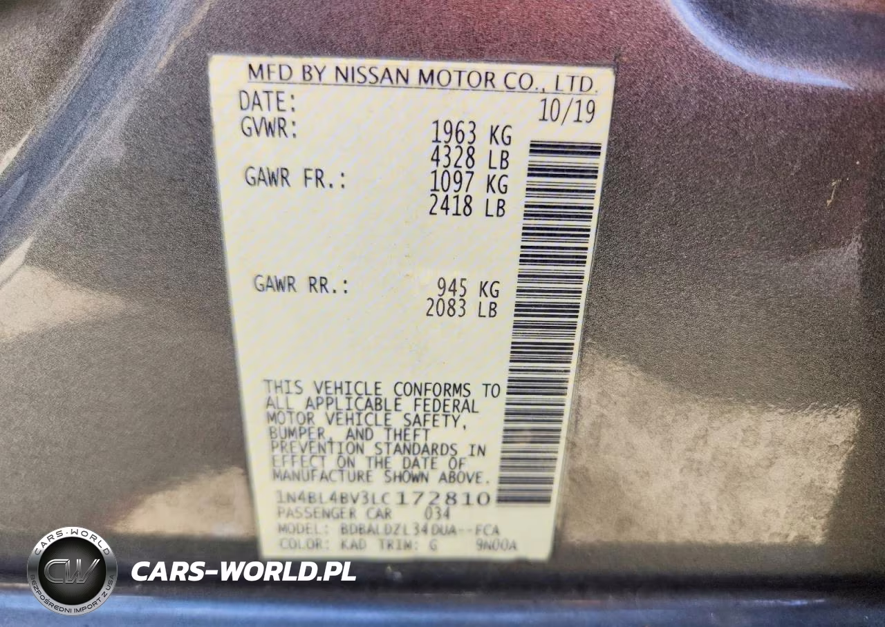 2020 Nissan Altima S VIN:1N4BL4BV3LC172810 - 12
